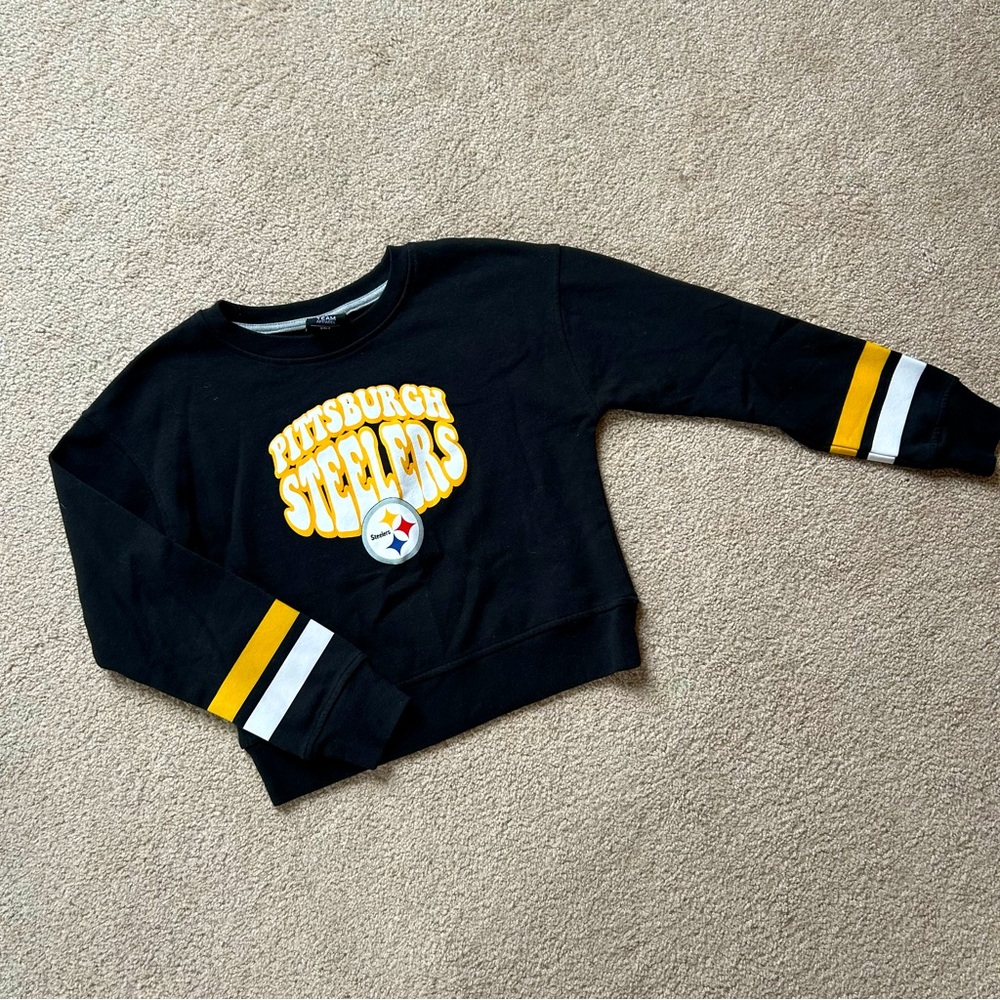 Youth girls 10/12 NFL Pittsburgh Steelers cropped crewneck sweatshirt EUC